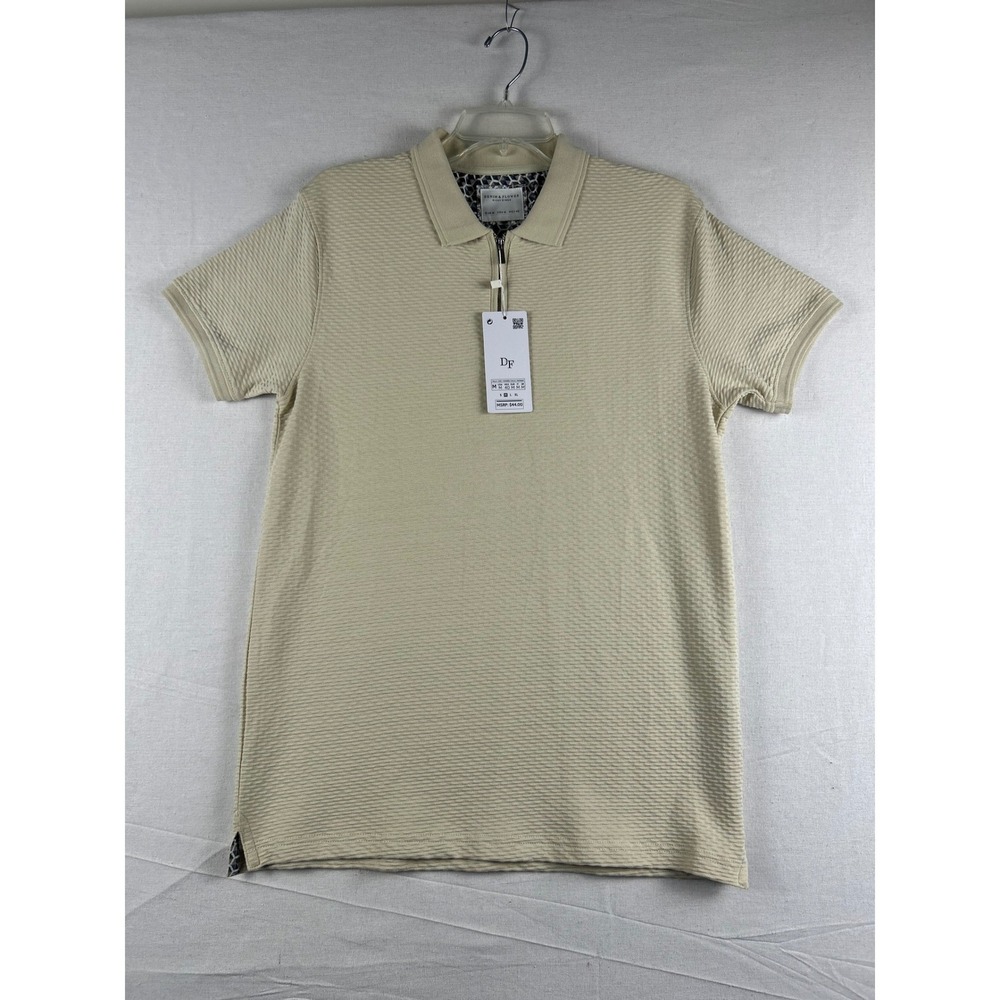 Denim & Flower Ricky Singh Mens Beige Textured Knit Quarter Zip Polo Shirt M